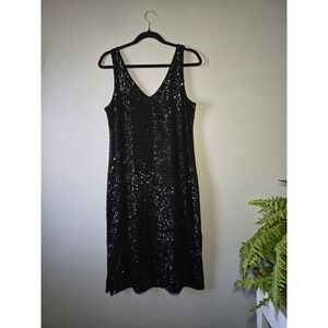 CeCe Black Sequin V-Neck Sleeveless Cocktail Dress |‎ Size M